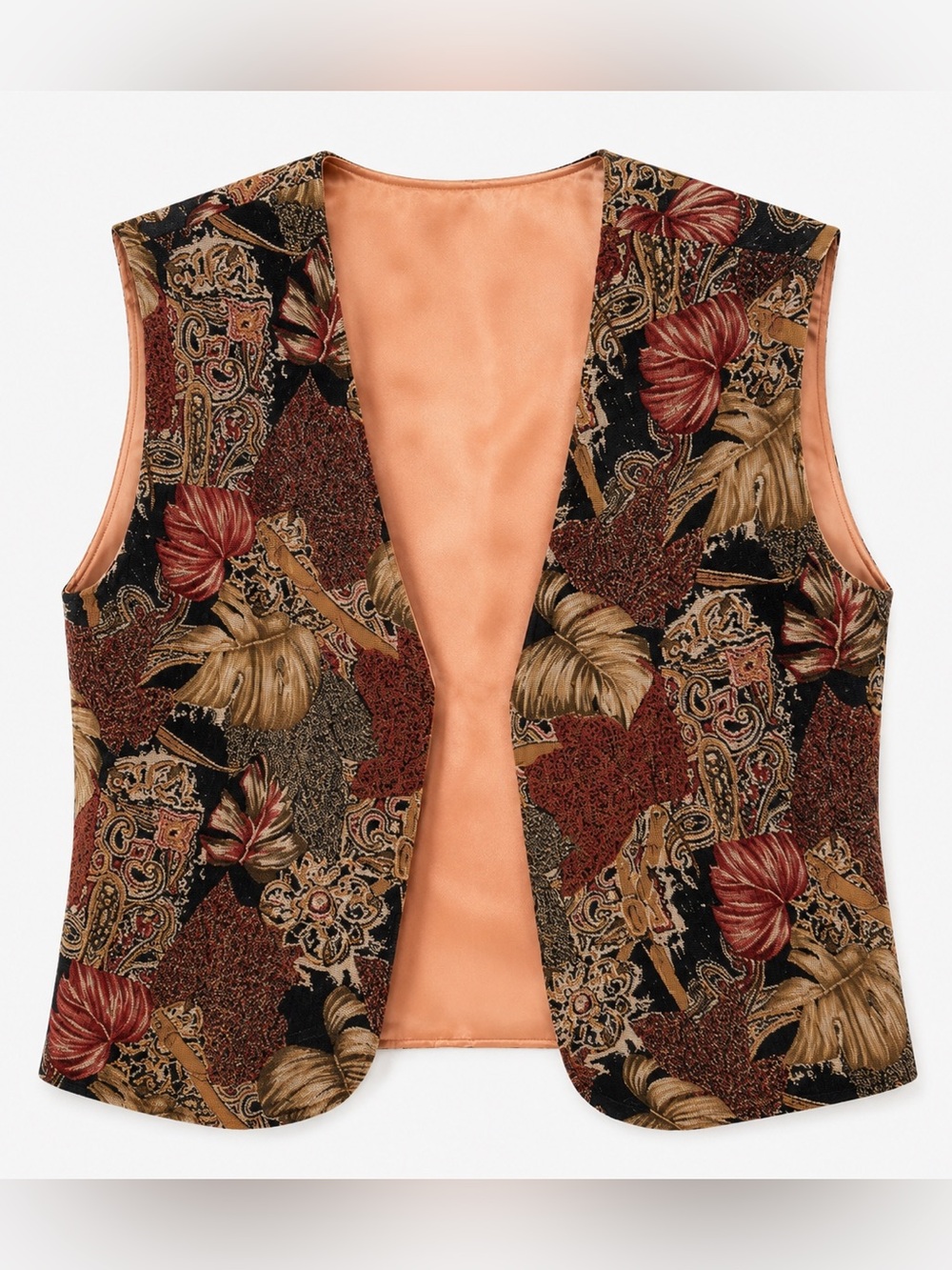 Vintage Handmade Floral Corduroy Vest – Autumn Boho Heritage – XL